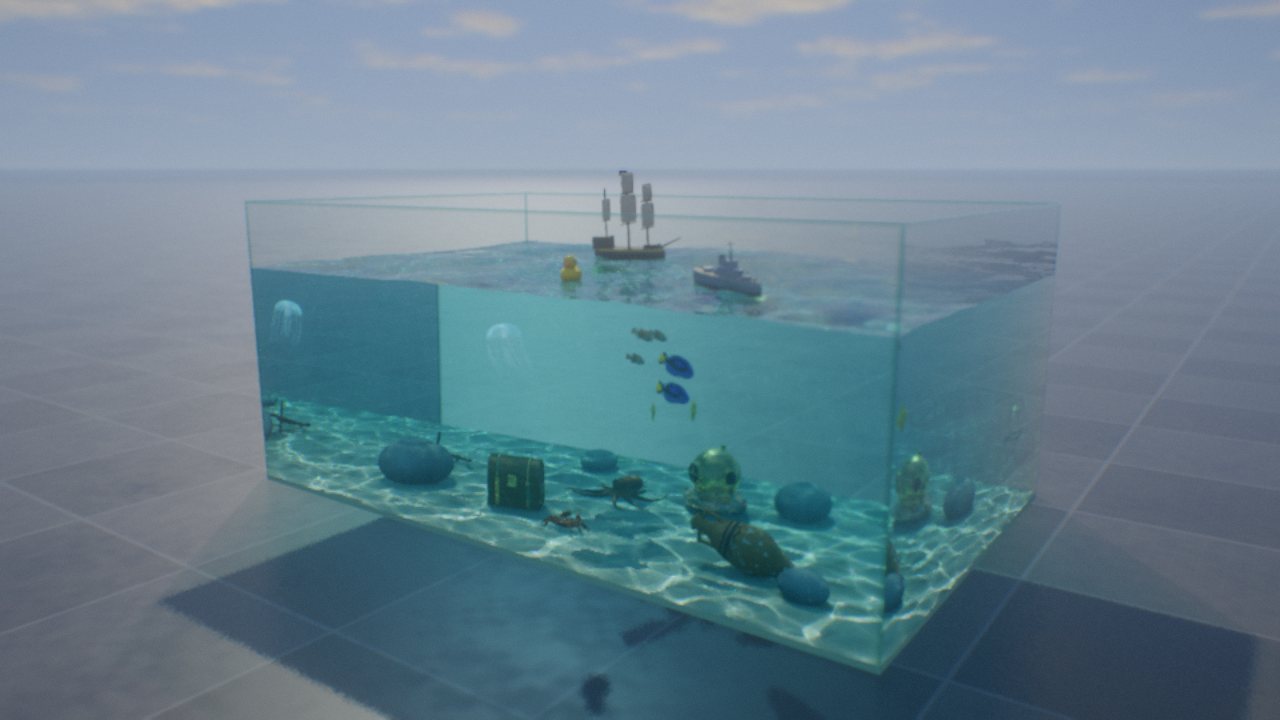 The sandbox: toy boats, fish and sunken treasure in the tank